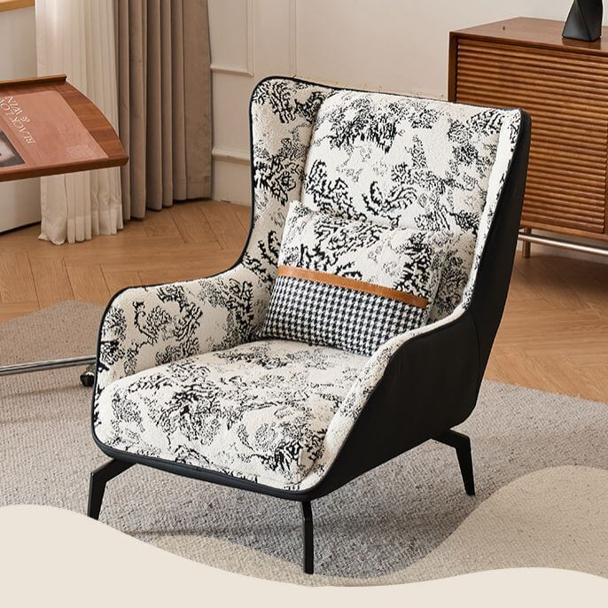 Accent chair with fixed back and armrest