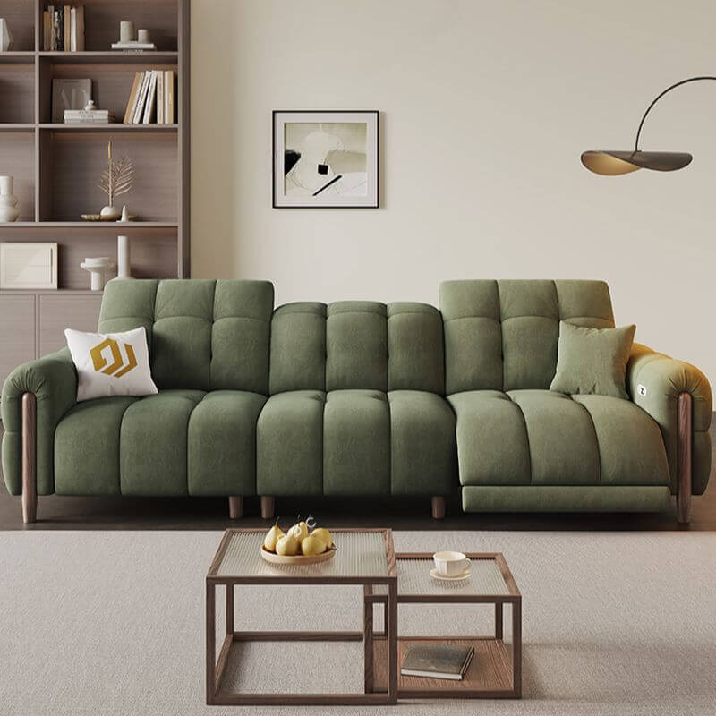 Olive Green Sofa/Loveseat with Biscuit Back and Manual Push Button Reclining for Drawing Room サブ画像