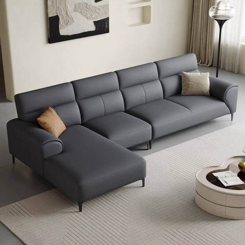 Sofá reclinable en forma de L orientado a la derecha en color naranja para sala de estar Imagen secundaria del producto