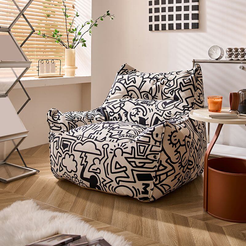 Oversized Flannel Bean Bag Chair in Black front view