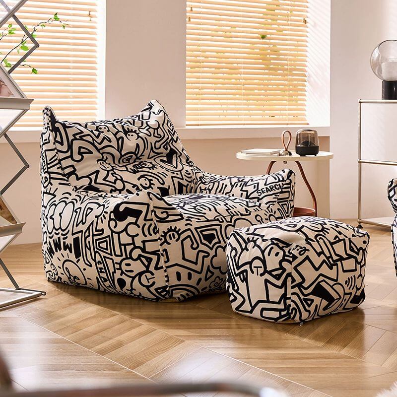 Comfortable oversized bean bag chair interior