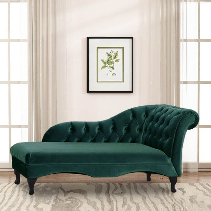 Padded Chaise Lounge Accent Chair in green velvet メイン画像