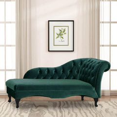 Padded Chaise Lounge Accent Chair in green velvet