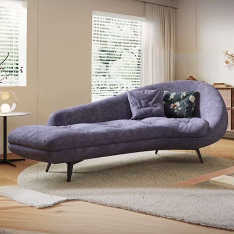 Padded right-hand piece chaise lounge in purple upholstery