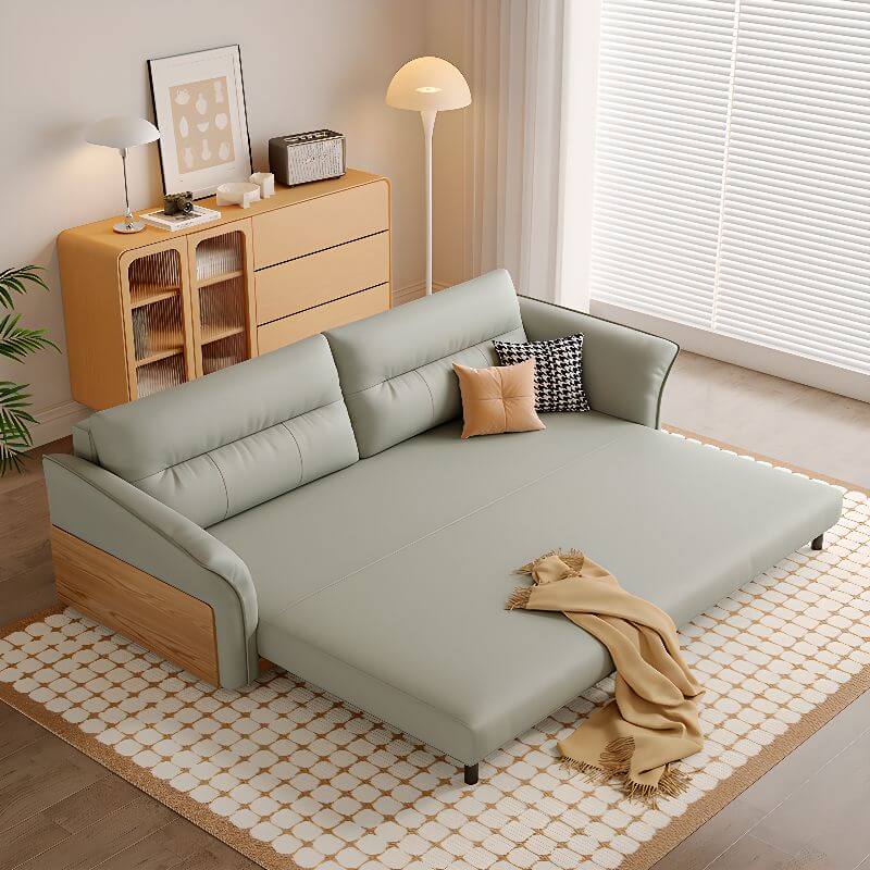 Pale grey sleeper sofa with flared arm メイン画像