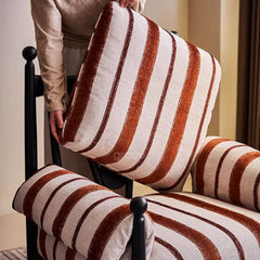 slipcovered striped chair