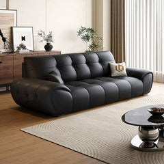 Compact black sofa with concealed support