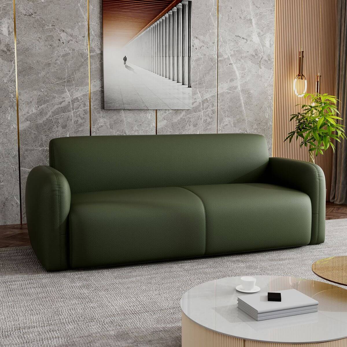 Parlor Tear Resistant Floor Sofa in Olive Green