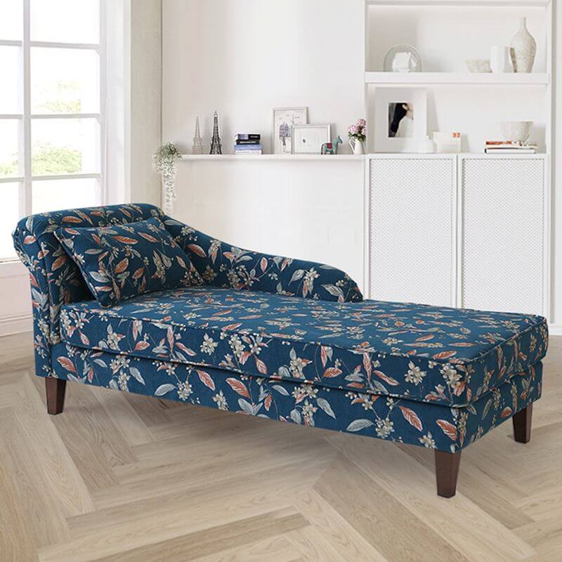 light blue floral loveseat in living room