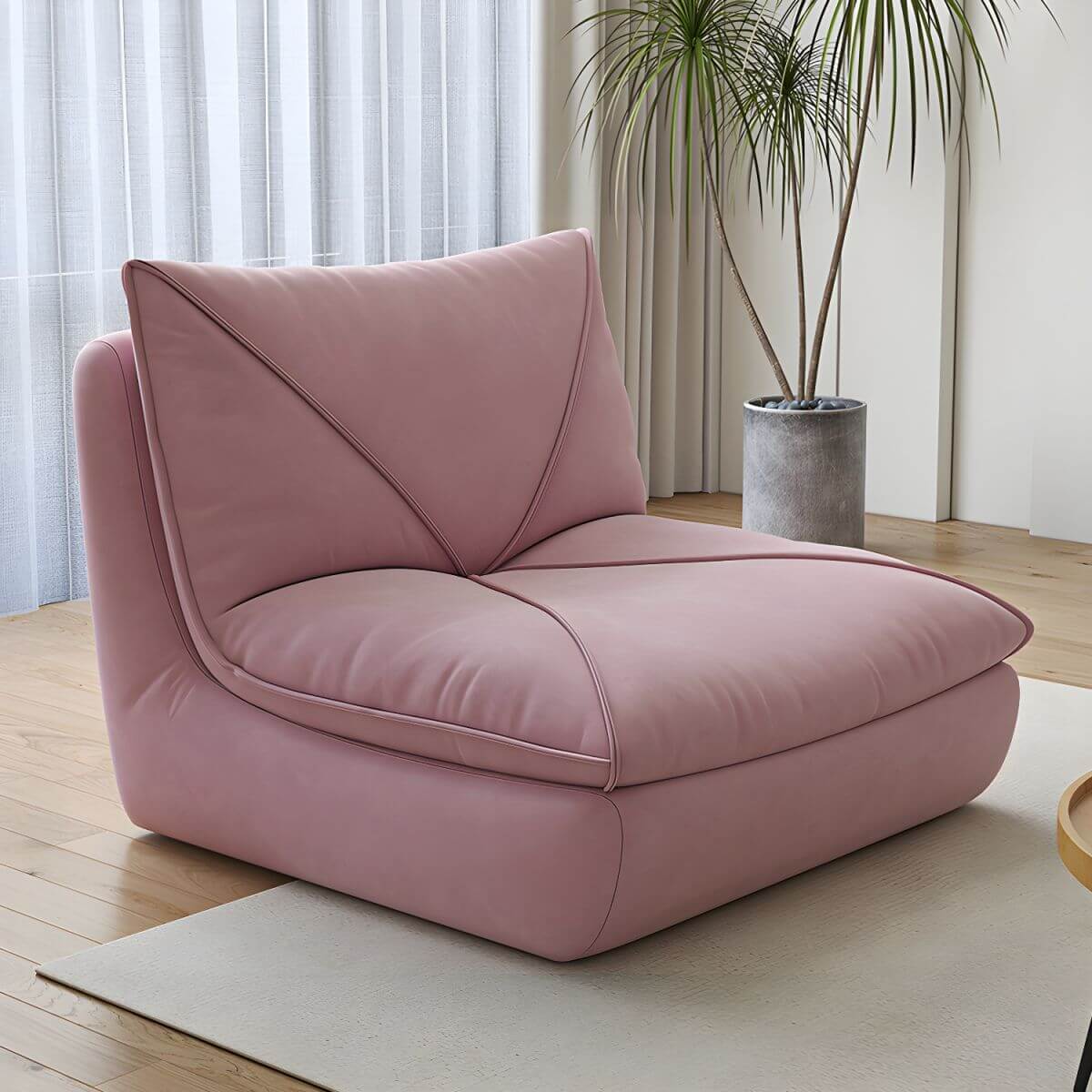 Plush sponge-filled bean bag lounger in beige