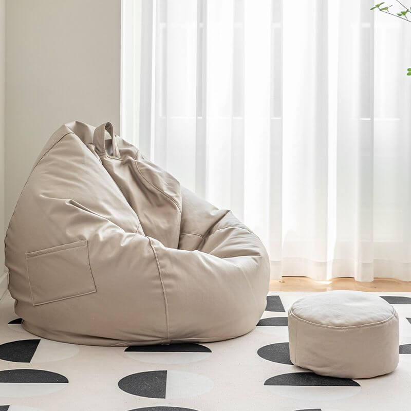 Portable cream dark blue bean bag chair メイン画像