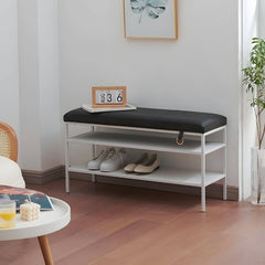 Stylish storage ottoman with metal shelves