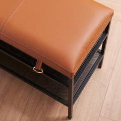 Brown faux leather rectangular accent stool