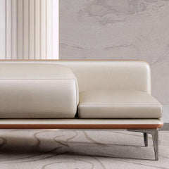 Living room with ivory leather upholstered bench