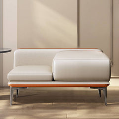 Rectangular sitting bench indoors with leather upholstery