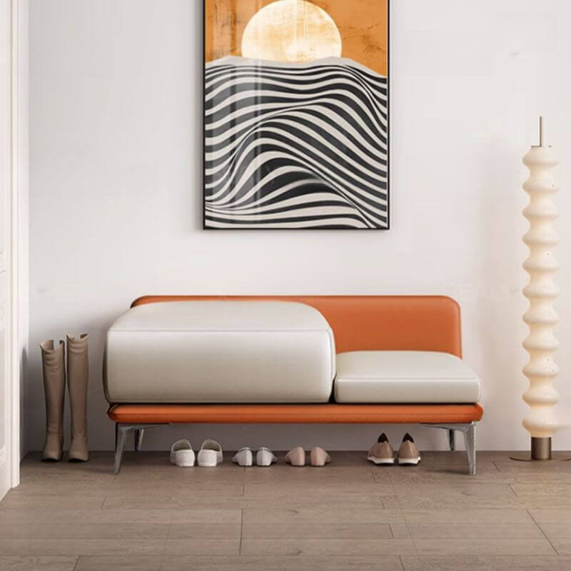 Rechteckige Sitzbank für Innenräume mit elfenbein Echtleder Polsterung Zweitbild