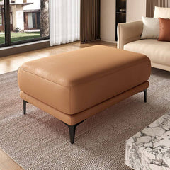 Modern leather ottoman with black metal legs