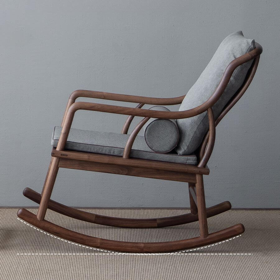 Grey upholstery of the rocking chair