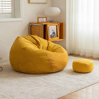 Retro orbicular armless bean bag chair in yellow