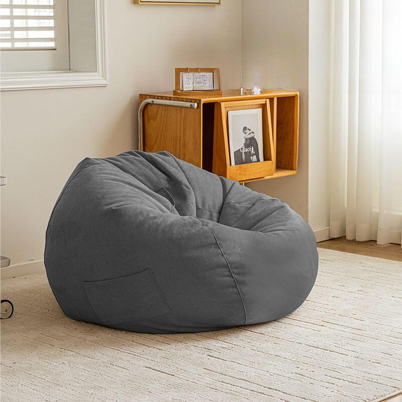 Retro orbicular armless bean bag chair in yellow