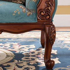 Plush upholstery of the right-hand arm chaise lounge bench