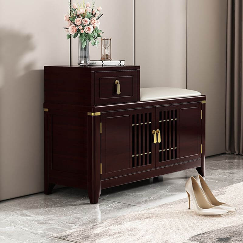 Retro einfarbige gepolsterte Indoor-Bank mit Kakaoholz-Ablage Zweitbild