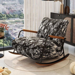 Retro Style Upholstered Rocking Chair in Black