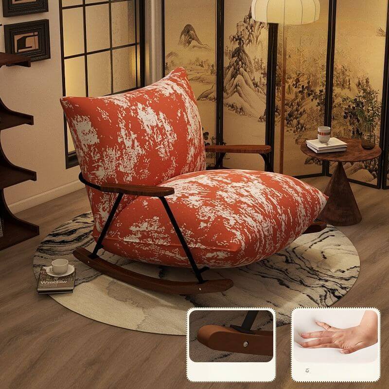 Retro Style Upholstered Rocking Chair with Track Arm, Scratch-defiant and Comfortable Secondary image