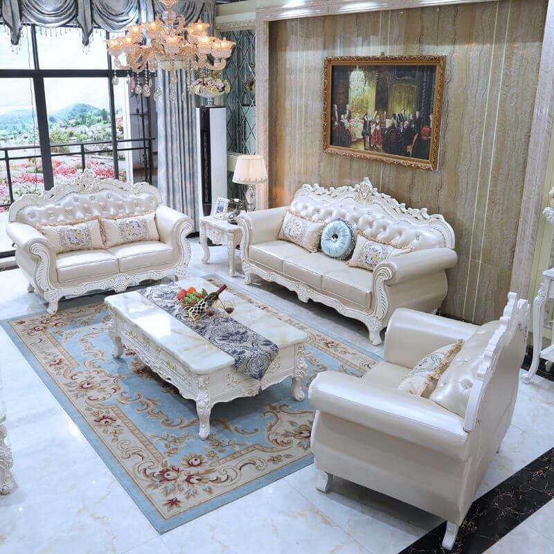 Rococo style white sofa front view メイン画像