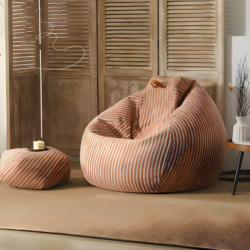 Cozy bean bag chair with striped pattern