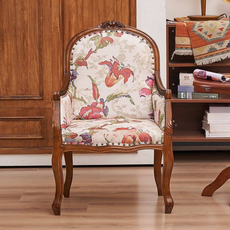 Silla de Brazo Rústica en Color Sólido con Respaldo Fijo, Reposabrazos y Adorno de Clavos Imagen secundaria del producto
