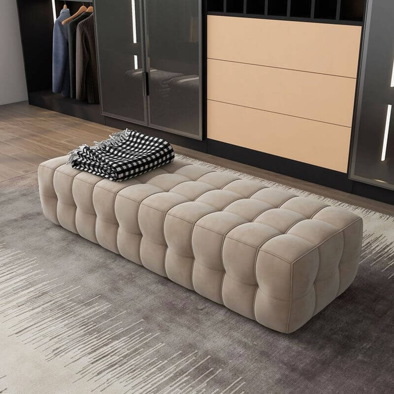 Sand Simple Upholstered Bench in Khaki Color