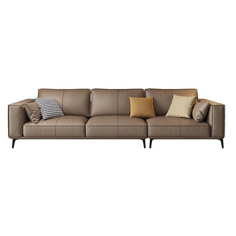 Sand solid color leather sofa front view