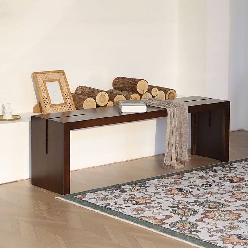 Skandinavische nicht gepolsterte Holz-Eingangsbank mit niedriger Höhe Zweitbild