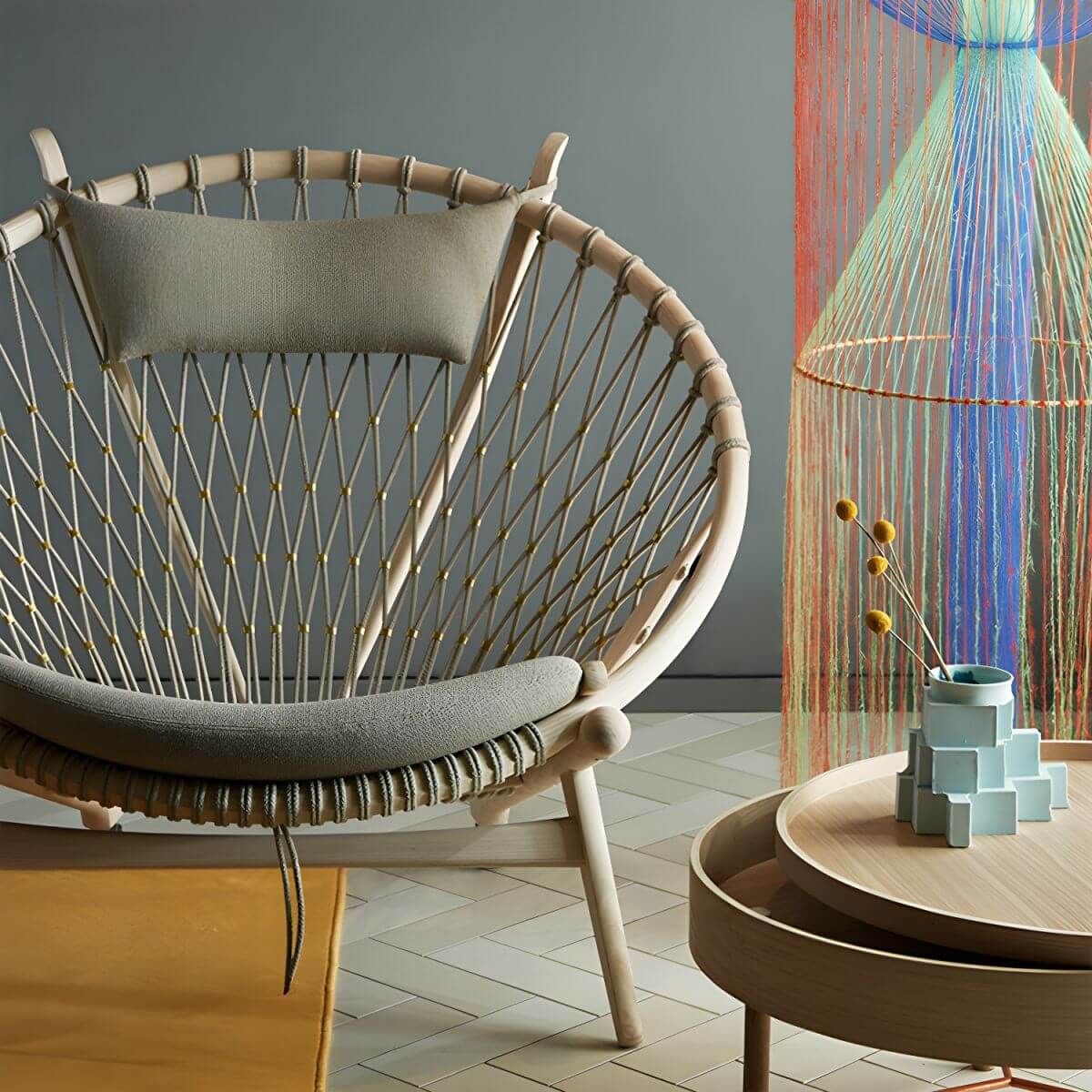 Untufted fabric on modern Papasan chair