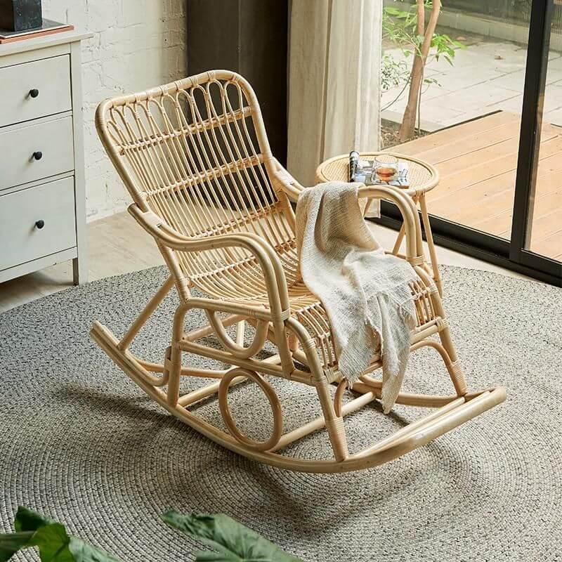 Scandinavian rattan rocking chair in living room