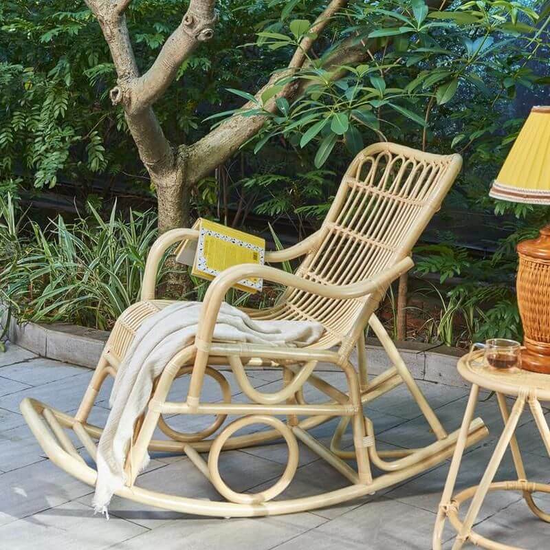 Scandinavian Rattan Rocking Chair with Track Arms and Spindle Back in Nature Secondary image