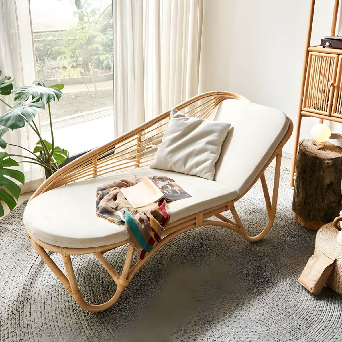Bamboo Rattan Chaise Lounge