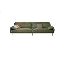 Comfortable pillow back on olive green sofa