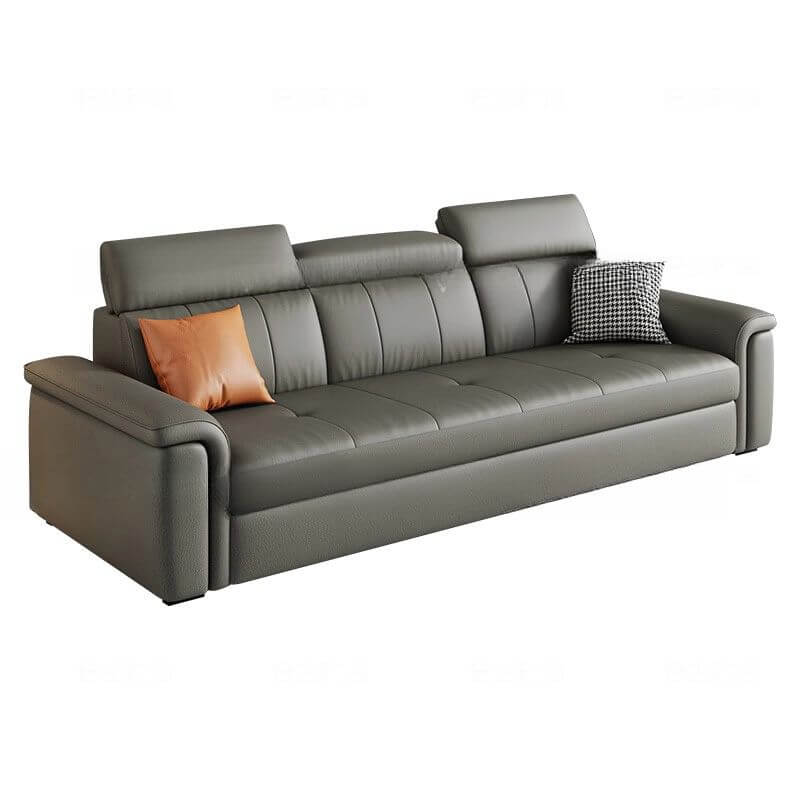 天然木とクッションバック、ピロートップアーム、2個のクッション、隠されたサポート付きスクラッチ免疫ダブグレーコンバーチブルソファ サブ画像