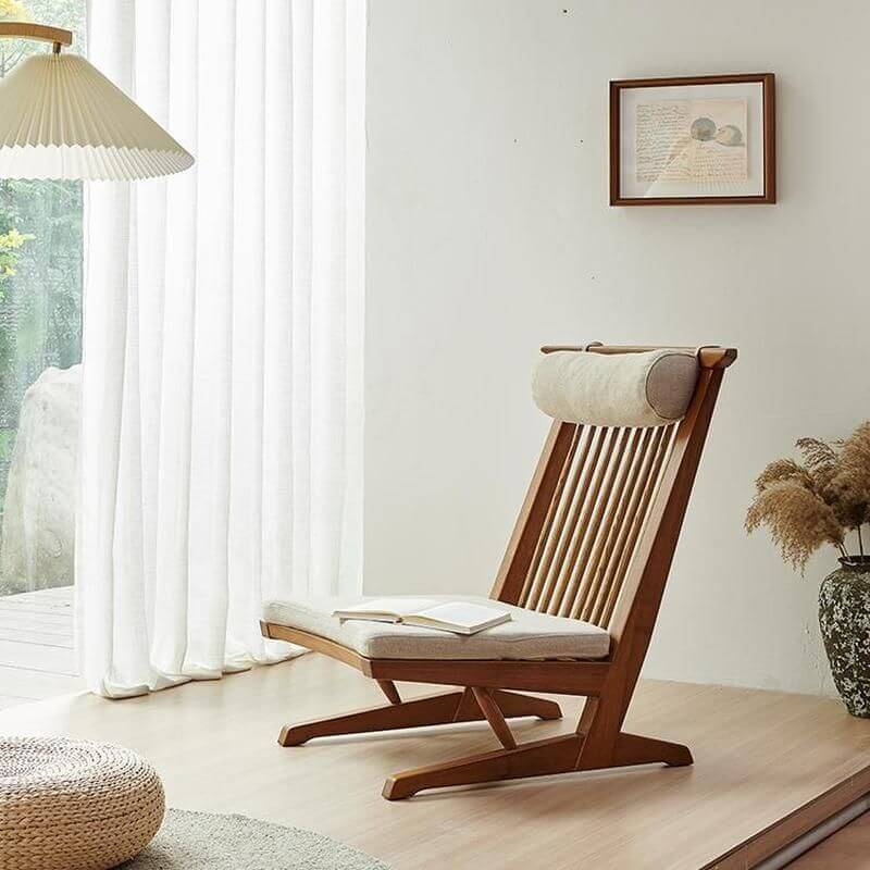 Scratch-Resistant Small-Size Ash Wood Cotton Recliner- Traditional Design Secondary image