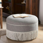 Scratch resistant wood framed pouf in khaki color