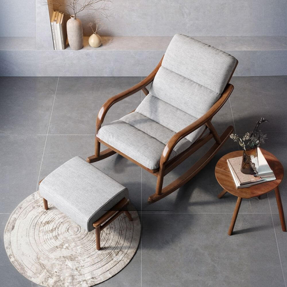 Kratzgeschützter gepolsterter Indoor-Schaukelstuhl in Holz mit Track-Armlehne im modernen Stil Zweitbild