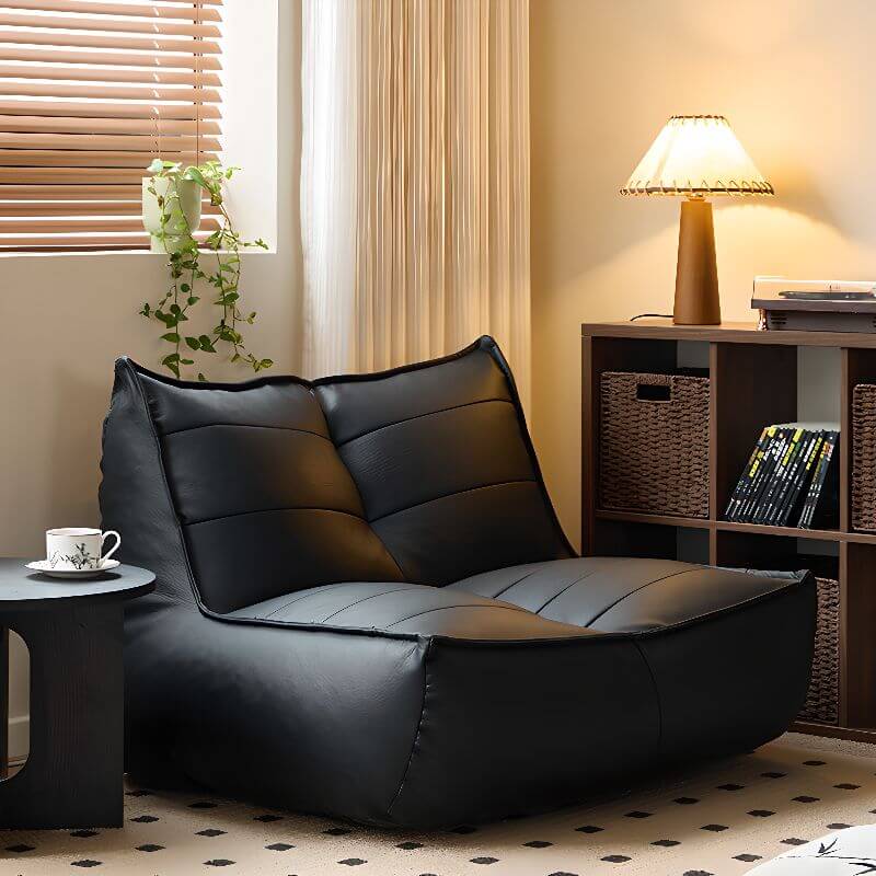 brown bean bag lounger in living room