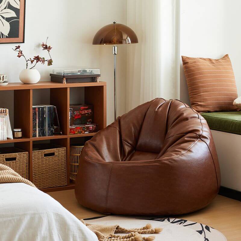 Faux leather bean bag chair close-up