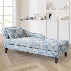 Navy floral chaise lounge sofa in living room