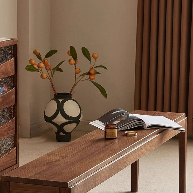 Contemporary walnut bench with clean lines