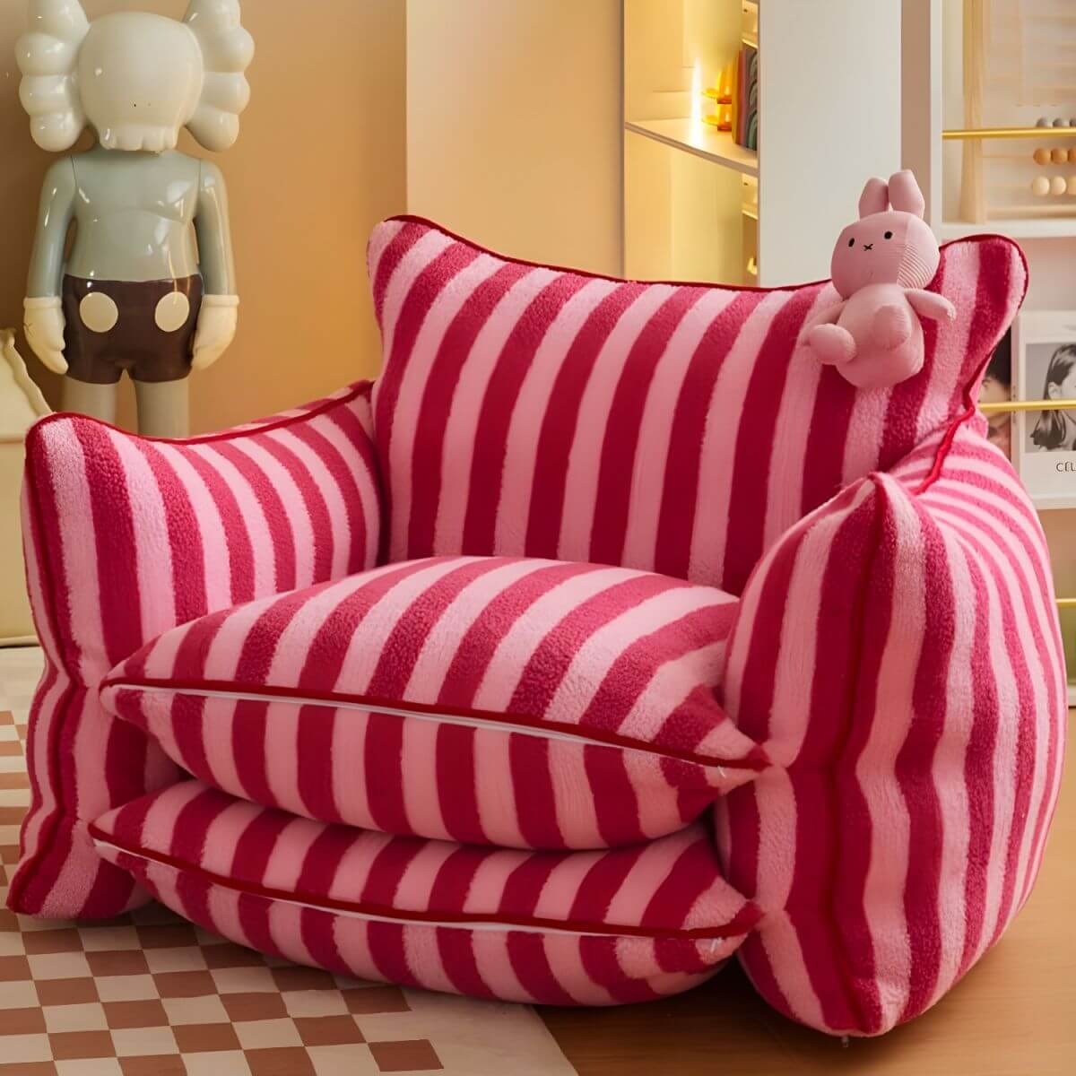 Sherpa Striped Bean Bag Chair in Pink