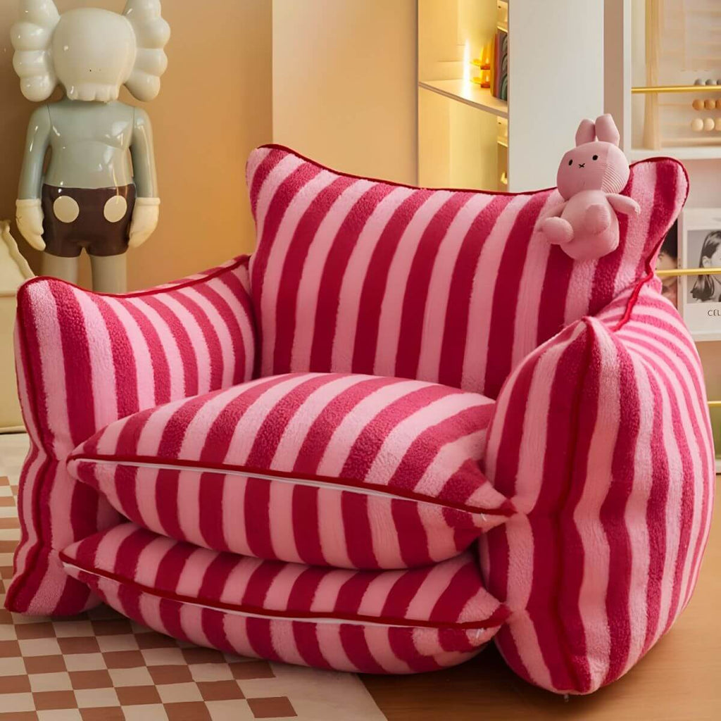 Sherpa Striped Bean Bag Chair in Pink