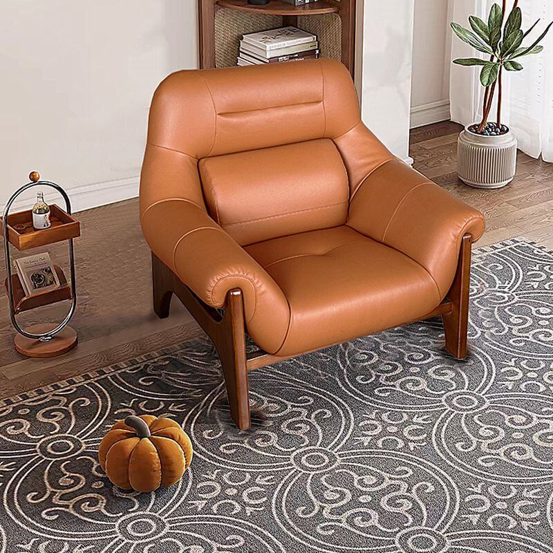 Einfacher Aprikosenfarbener Armlehnenstuhl Ergonomisch Einfarbig mit Kissenrücken und Armlehnen Zweitbild